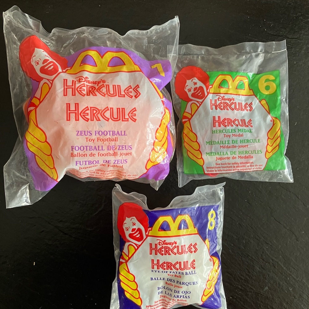 Disney Hercules McDonalds Happy Meal Toys Lot Of 3 New / Sealed 1 6 And 8 Lot